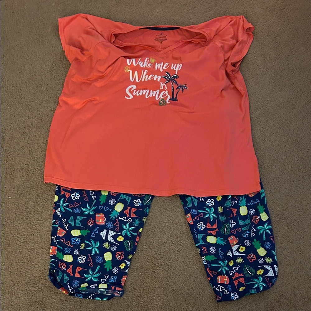 Cuddle Duds Summer Pajama Set - Orange and Blue